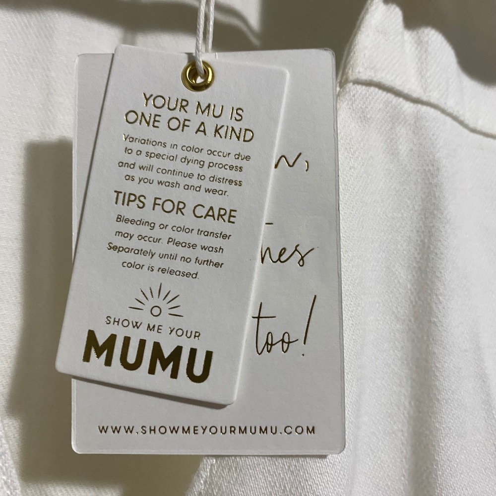 Show Me Your Mumu White Denim Mini Dress Sleeveless Belted Zip Front Large NWT - Picture 7 of 8